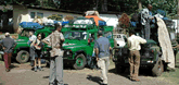Loading Land Rovers to drive to game park gate, to start hike to base camp via Rongai route 